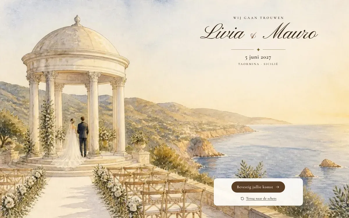 Trouwwebsite · Acquerello · Desktop