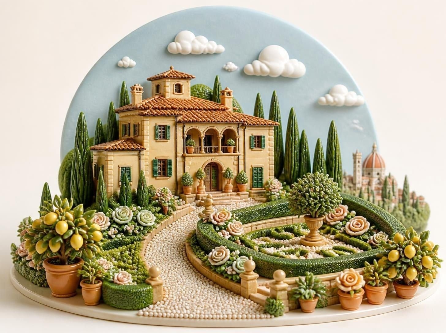Al otro lado de la verja, la villa toscana con sus cipreses, limoneros y el jardín
